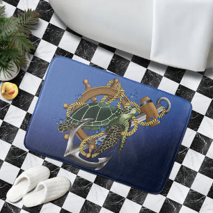 Tapis De Bain Tortue de mer bleu vert