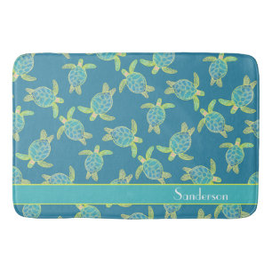 Tapis De Bain Tortue marine marine personnalisée Turquoise bleu