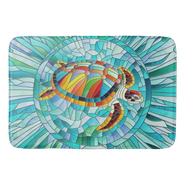 Tapis De Bain Tortue mosaïque colorée (Devant)