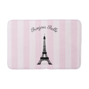 Tapis De Bain Tour Eiffel rose chic de Paris de rayure en