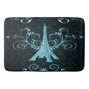 Tapis De Bain Tour Eiffel Turquoise Floral Flacons Salle de bain