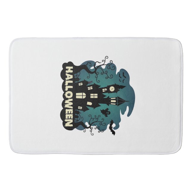 Tapis De Bain Tour horloge chauves-souris fantôme Halloween mais (Devant)
