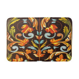 Tapis De Bain tourbillons fleuris jaune orange automne feuilles