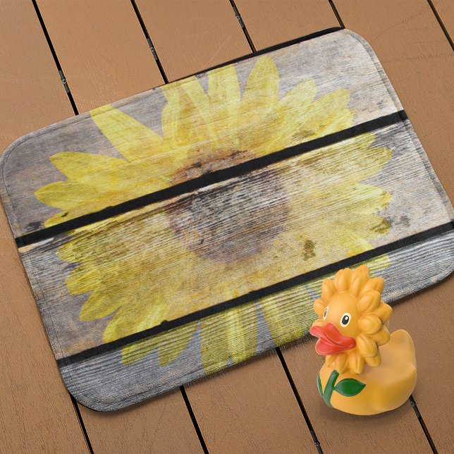 Tapis De Bain Tournesol Rustique Sur Bois (Créateur téléchargé)