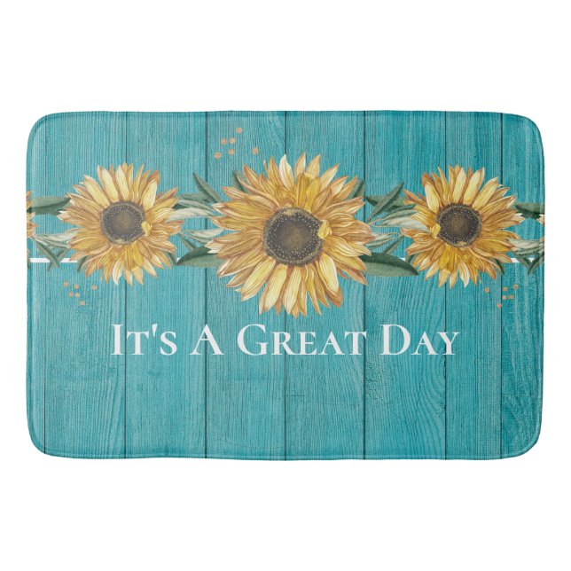 Tapis De Bain Tournesol rustique Turquoise Bleu Grange Bois de c (Devant)