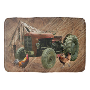 Tapis De Bain Tracteur rouge vintage Grange rustique Grange Shed