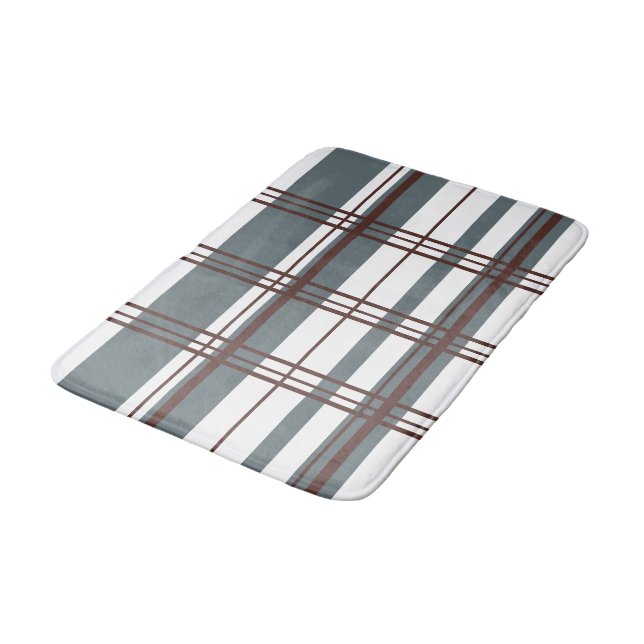 Tapis De Bain Traditional Plaid Smoke Grey, Deep Burgandy, White (Angle)