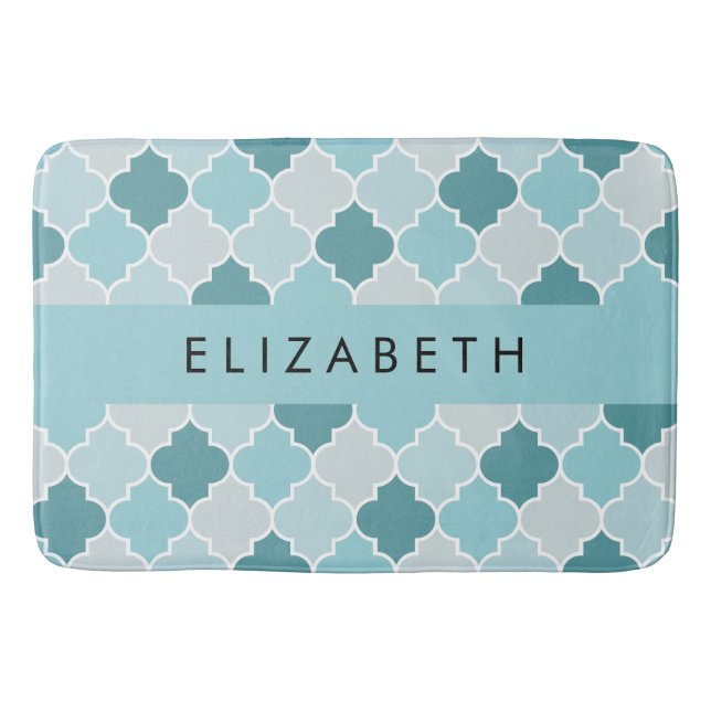 Tapis De Bain Trellis Bleu Marocain, Quatrefoil, Votre Nom (Devant)