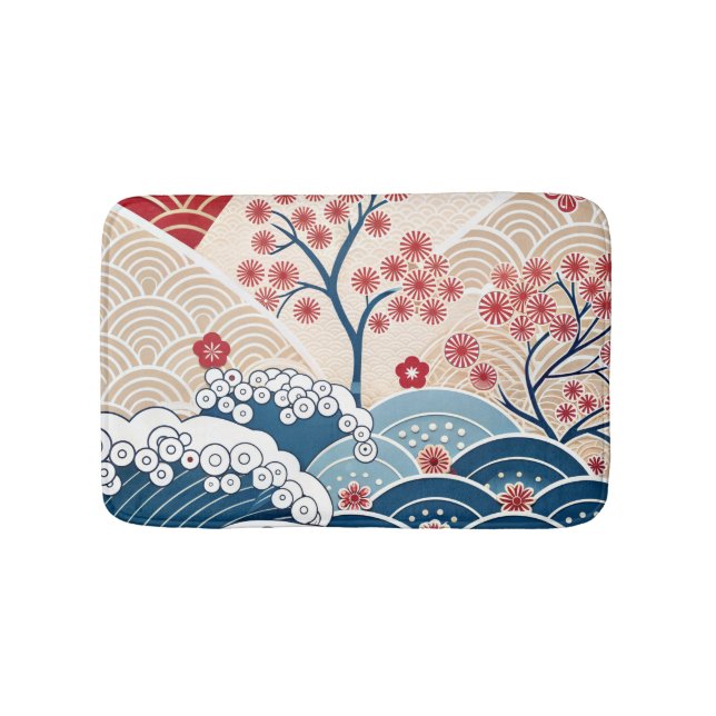 Tapis De Bain Trendy Modern Japanese Wave & Sakura Pattern  (Devant)