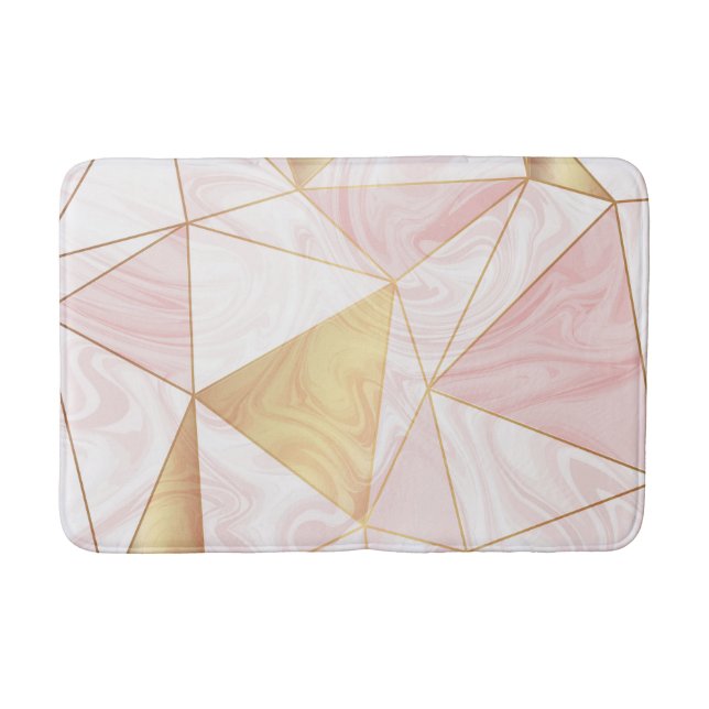 Tapis De Bain Triangles géométriques en marbre rose et or (Devant)