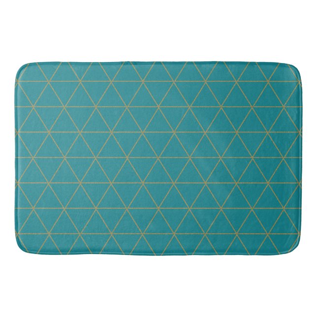 Tapis De Bain Triangles géométriques Turquoises or Boho Glam Min (Devant)