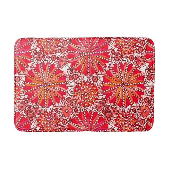 Tapis De Bain Tribal Mandala Print, Coral rouge et blanc (Devant)