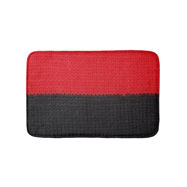 Tapis De Bain tricot rouge-noir : closeup rayé. (Devant)