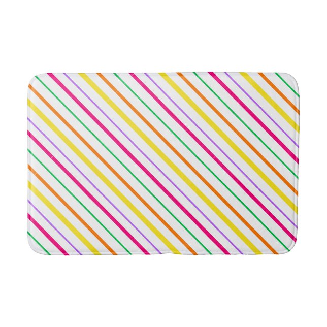 Tapis De Bain Tropical Rose Vert Orange Yellow Stripes (Devant)