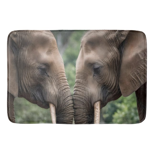 Tapis De Bain "Trunk to Trunk : A Gentle Elephant Embrasser" (Devant)