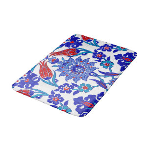 Tapis De Bain Tuile florale turque antique de rouge bleu de