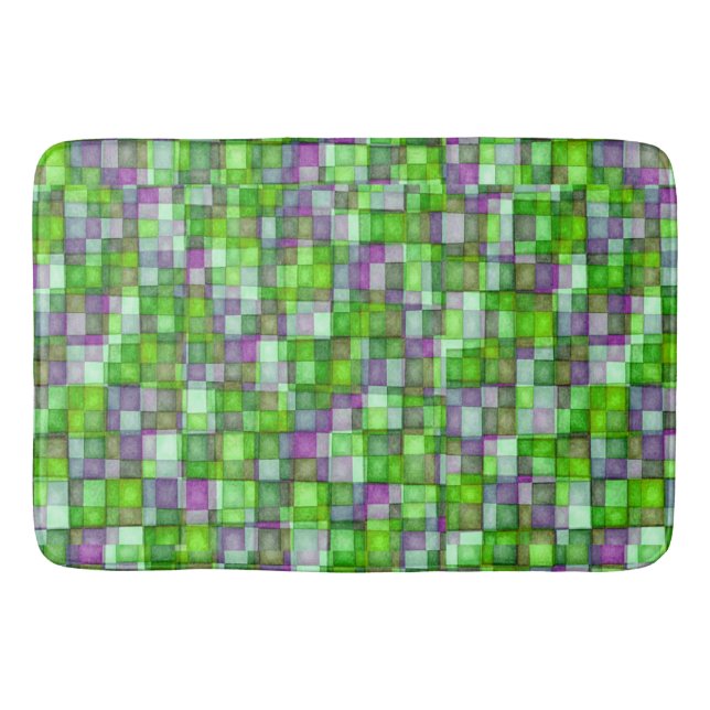Tapis De Bain Tuiles de mosaïque d'aquarelle vert clair et (Devant)