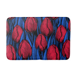 Tapis De Bain Tulipes en rouge et bleu