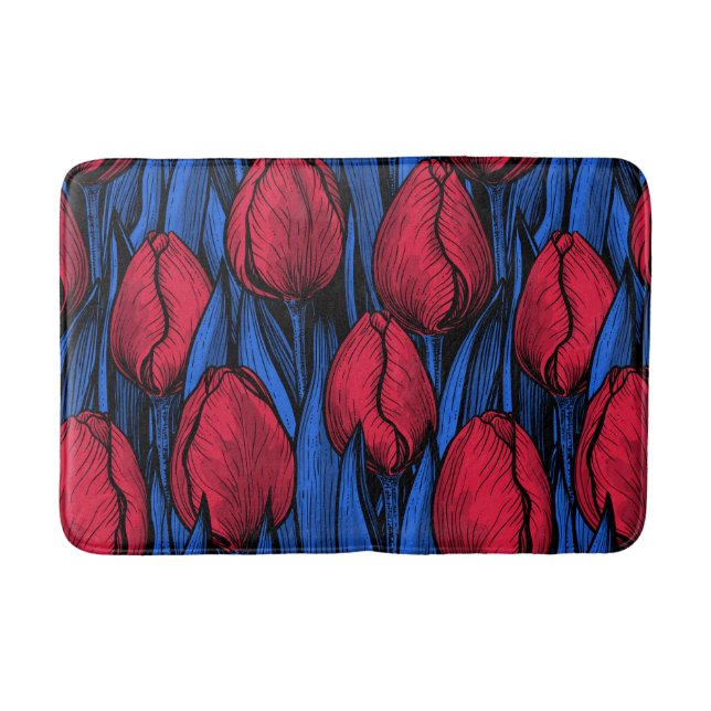 Tapis De Bain Tulipes en rouge et bleu (Devant)