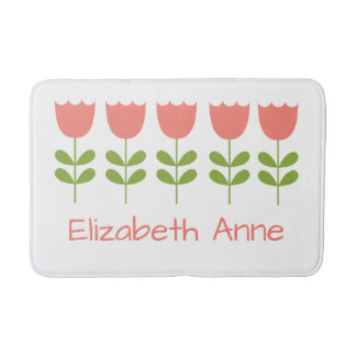 Tapis De Bain Tulipes roses et vertes personnalisées réversibles