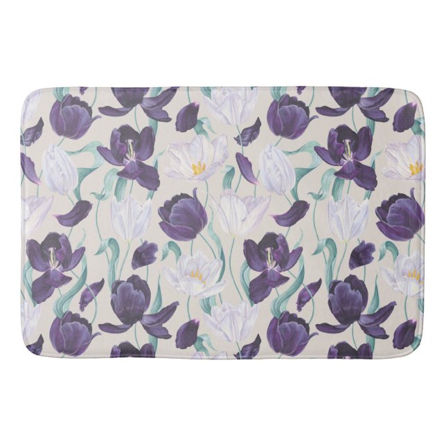 Tapis De Bain Tulipes violettes et blanches Cuisine Arrière - pl (Devant)