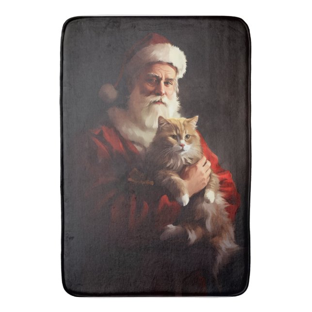Tapis De Bain Turc Angora Chat Santa Claus Festif Noël (devant Vertical)
