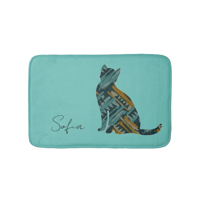 Tapis De Bain Turquoise Abstraite et Gold Cat (Devant)