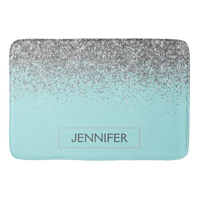Tapis De Bain Turquoise Aqua Blue Silver Parties scintillant Gir (Devant)