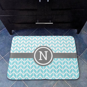Tapis De Bain Turquoise Blanc Chevron Motif Monogram Grey Bold