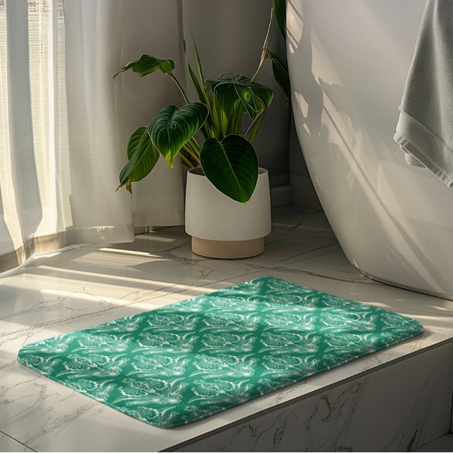 Tapis De Bain Turquoise & Blanc Floral Art Déco Motif (Créateur téléchargé)
