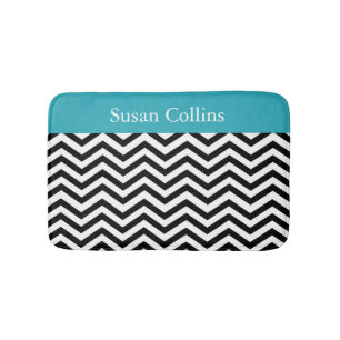 Tapis De Bain Turquoise bleu noir et blanc Motif Chevron
