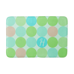 Tapis De Bain Turquoise Bleu Vert & Cercles Orange Monogramme