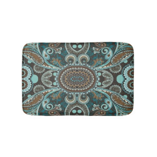Tapis De Bain Turquoise Brown Paisley Full