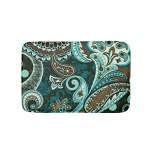 Tapis De Bain Turquoise Brown Vintage Paisley