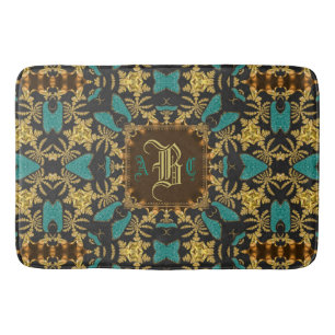 Tapis de bain turquoise de monogramme de motif
