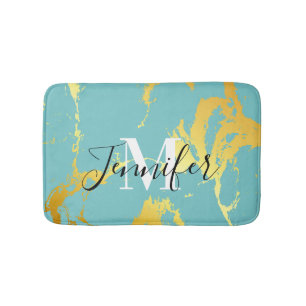 Tapis De Bain Turquoise Golden Foil
