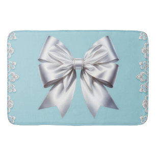 Tapis De Bain Turquoise œuf de merle bleu grand nœud blanc marié
