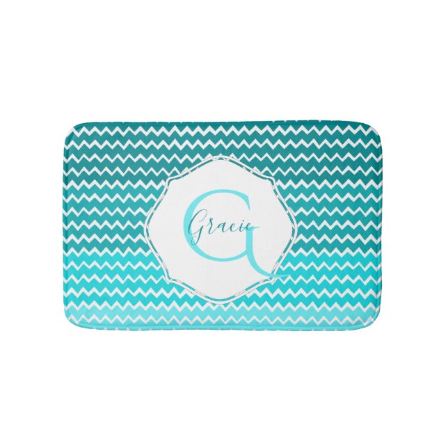 Tapis De Bain Turquoise Ombre Chevron Mat de bain personnalisé (Devant)