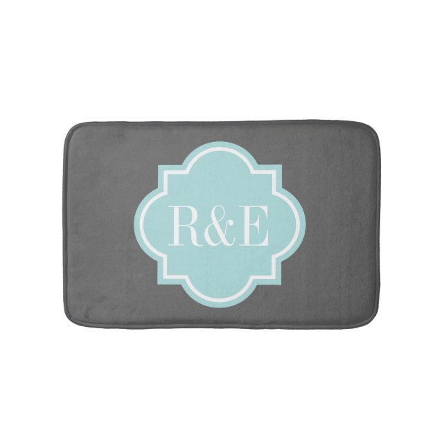 Tapis de bain turquoise personnalisé de monogramme (Devant)