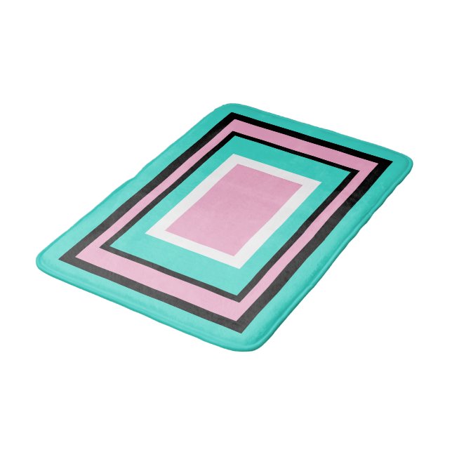 Tapis De Bain Turquoise Pink White Black Geometric (Angle)