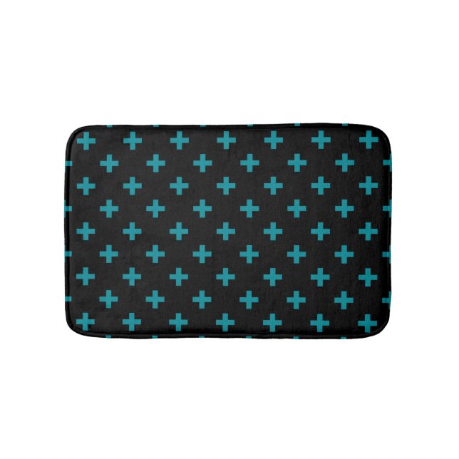 Tapis De Bain Turquoise polka croise sur noir (Devant)