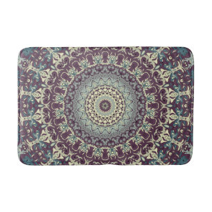 Tapis De Bain Turquoise pourpre et Motif Mandala crème