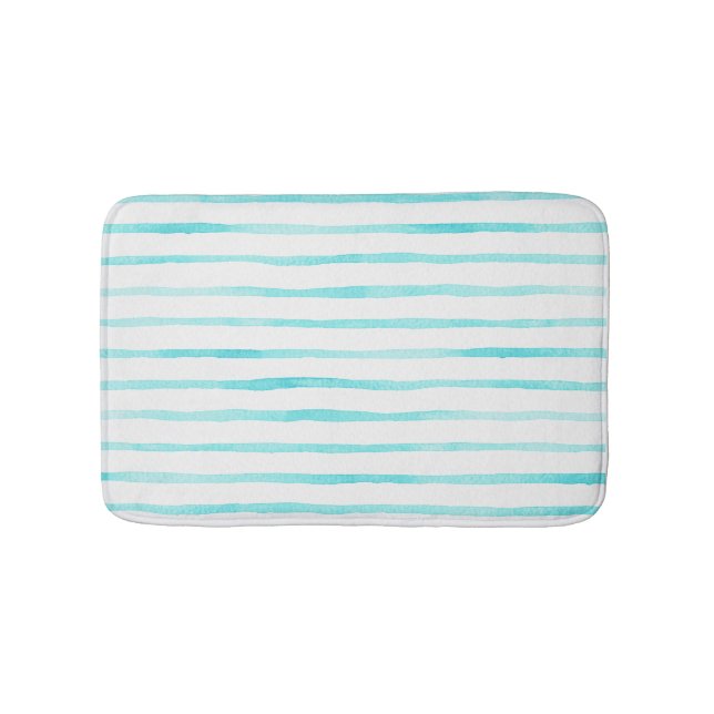 Tapis De Bain Turquoise Stripes Coastal Bath Mat (Devant)