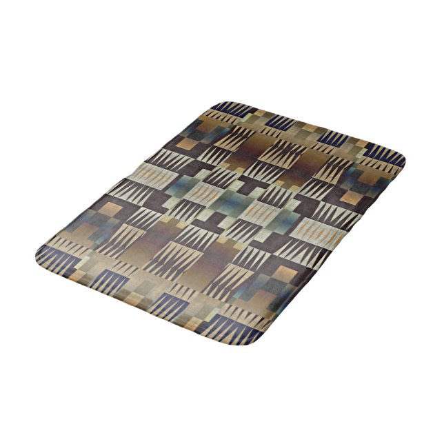 Tapis De Bain Turquoise Tan Taupe Brown Mosaïque Tribale autocht (Angle)