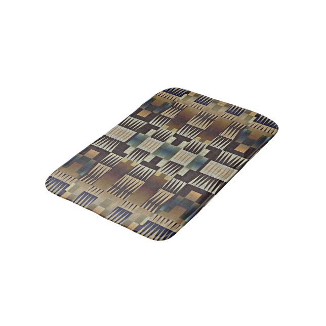 Tapis De Bain Turquoise Tan Taupe Brown Mosaïque Tribale autocht (Angle)