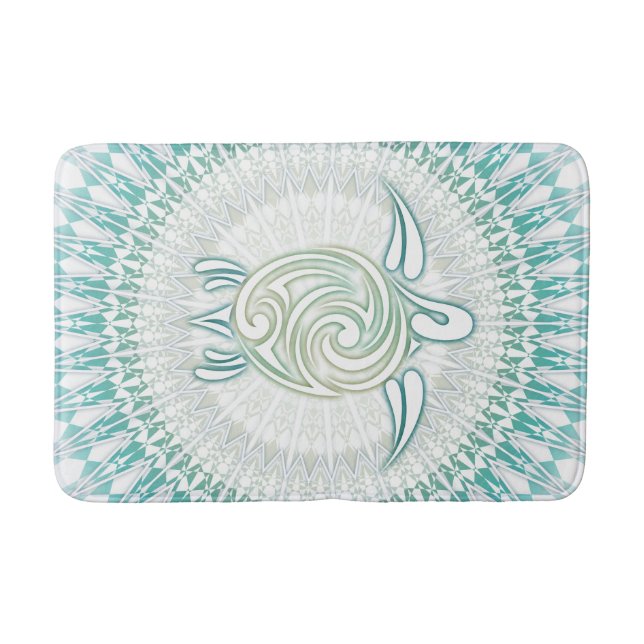 Tapis De Bain Turquoise verte Tortue Mandala Côtière Maritime (Devant)