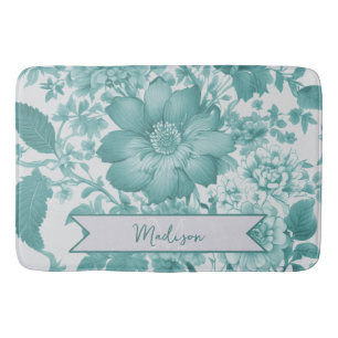 Tapis De Bain Turquoise Vintage Chinoiserie Floral Personnalisé
