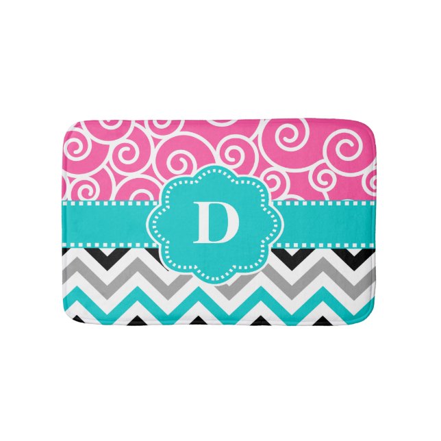 Tapis de bain turquoises roses de tapis de bain de (Devant)
