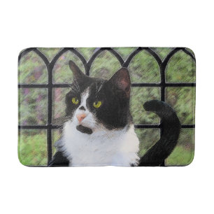Tapis De Bain Tuxedo Chat dans la peinture de fenêtre Art animal
