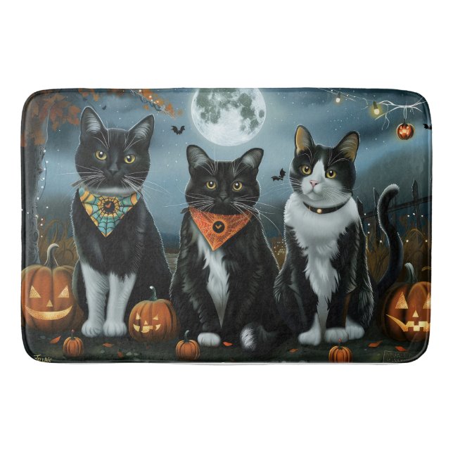 Tapis De Bain Tuxedo Chat Halloween Éffrayant (Devant)